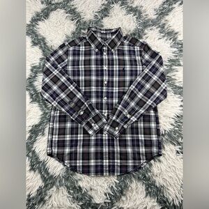 Ralph Lauren Kids Boys Purple Black Plaid Long Sleeve Button Up Shirt Size M